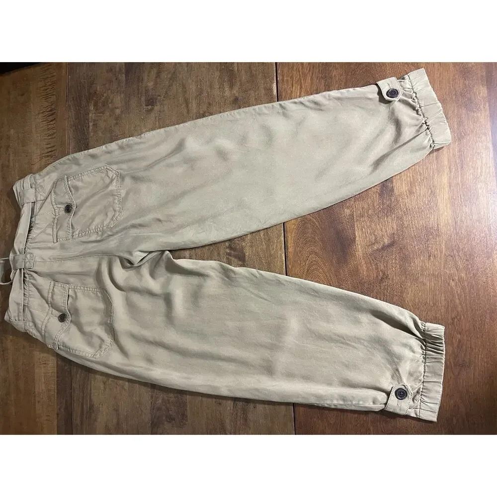 Banana Republic Womens Tan Khaki Lyocell Linen Belted Utility Jogger Pants 4